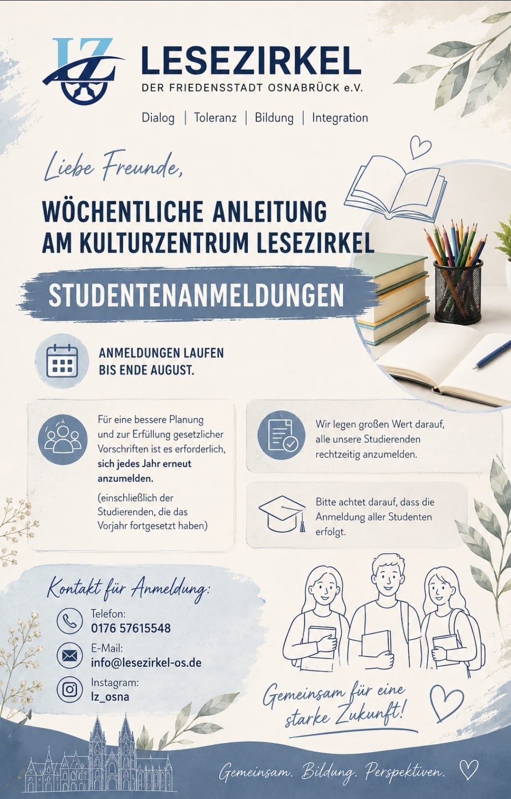 Wöchentliche Anleitung am Kulturzentrum Lesezirkel